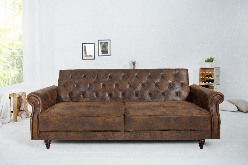 Chesterfield 3‑zitsbank MAISON BELLE AFFAIRE – Antiekbruin met slaapfunctie