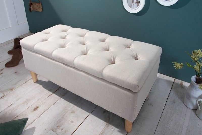 Chesterfield borstbank CASTLE – 100 cm beige bank in landelijke stijl met opbergruimte