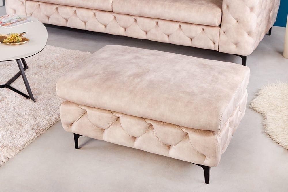 Chesterfield kruk Modern Barok – Champagnefluwelen voetenbank 92 cm van Invicta Interior