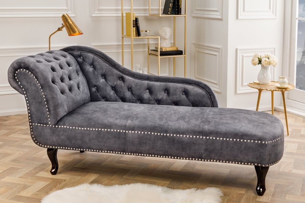 Chesterfieldbank 170 cm in grijs fluweel – stijlvol comfort met klinknagels