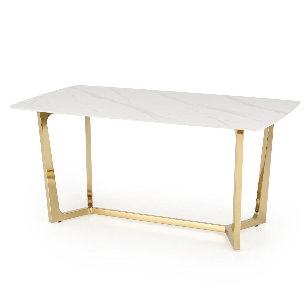 Clemente eettafel 160 cm – wit marmer met gouden accenten