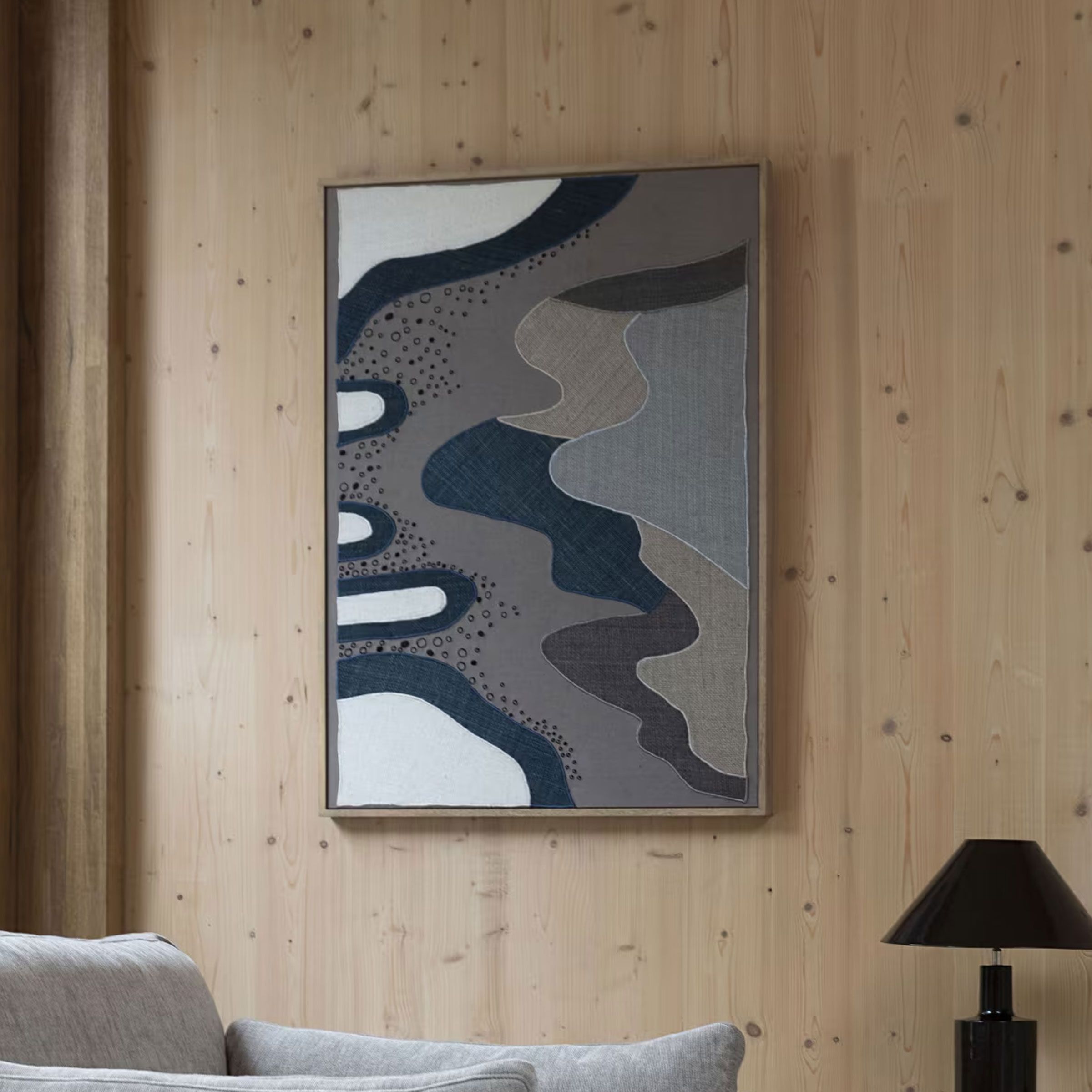 Coastal Wanddecoratie van Mangohout en Stof – Rustgevende Blauwe Accents
