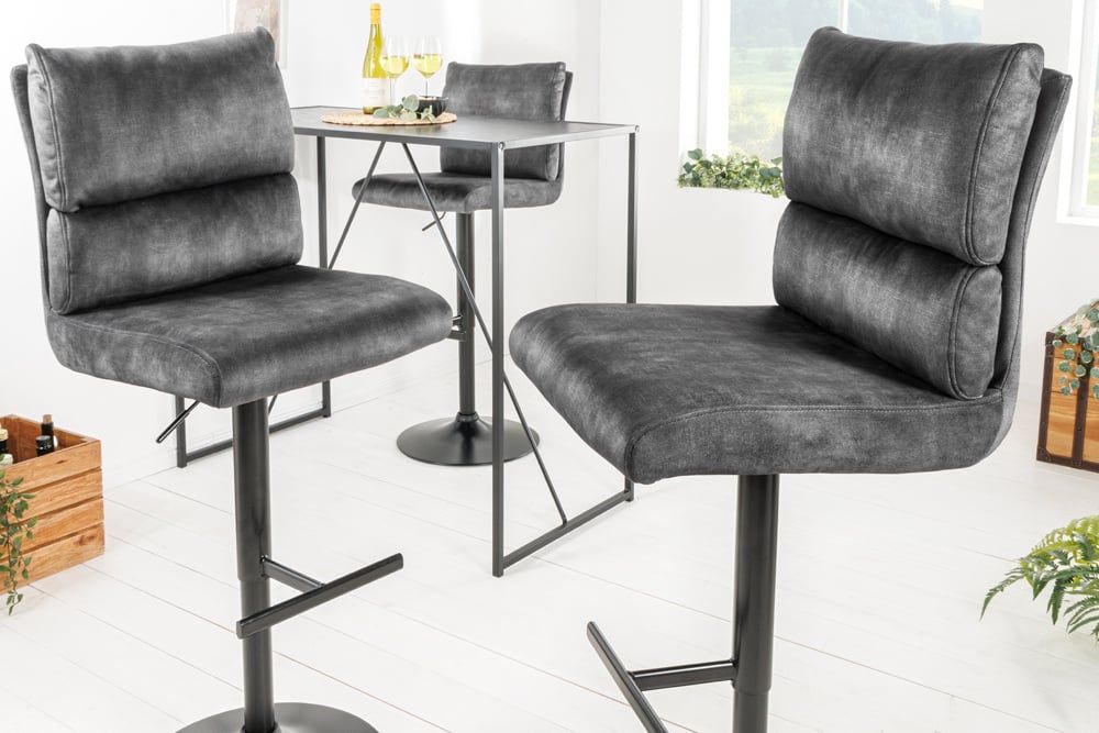 Comfortabele, Verstelbare Barkruk in Donkergrijs Fluweel – Invicta Interior