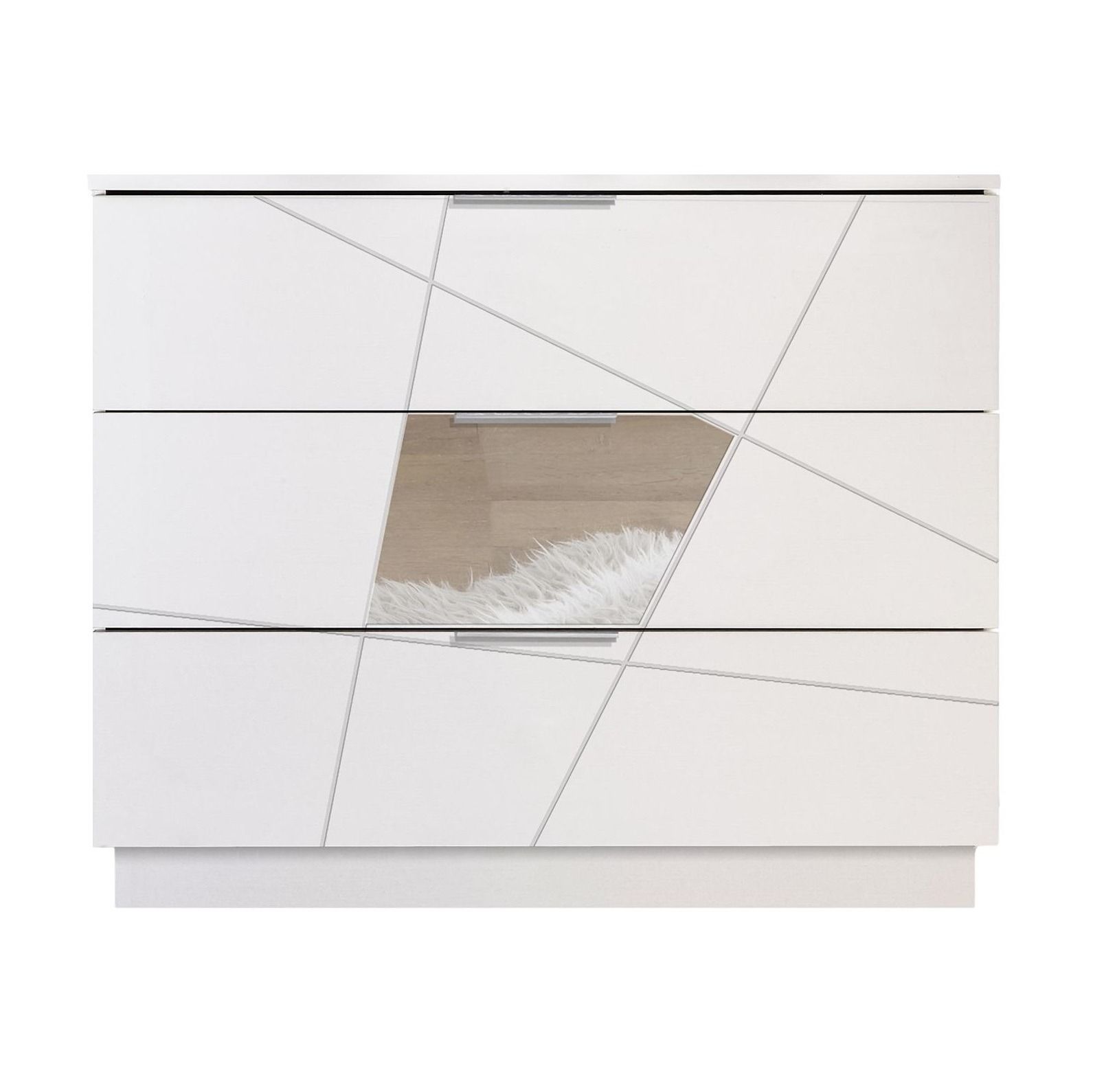 Commode Vittoria 104 cm – Strak, wit en spiegelversierd voor een lichte slaapkamer