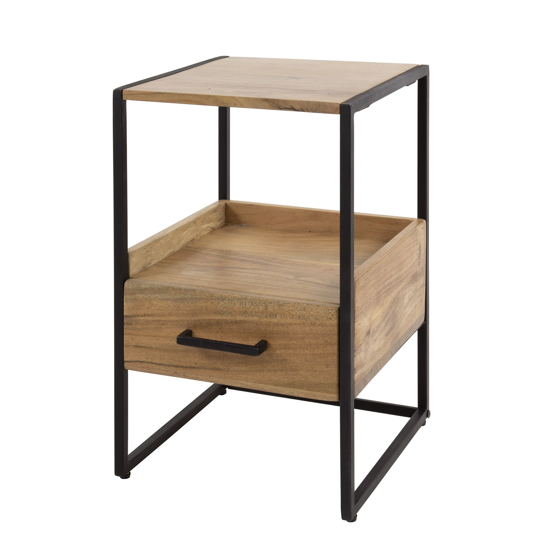 Compact nachtkastje XS Niche van Zaloni – stijlvol acacia met metalen onderstel