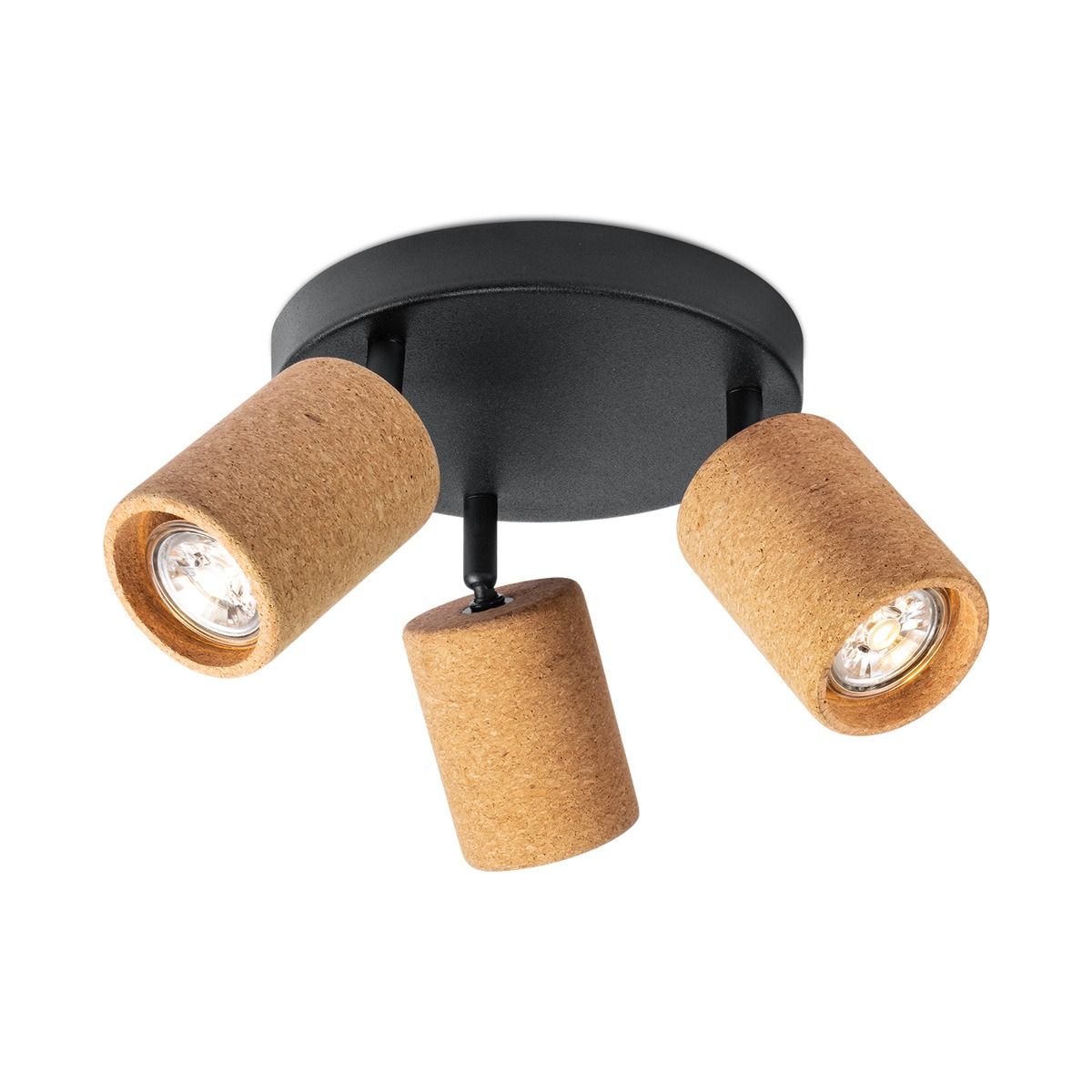 Cork LED Opbouwspot 3L – Warm licht in een stijlvolle kurken & zwarte afwerking