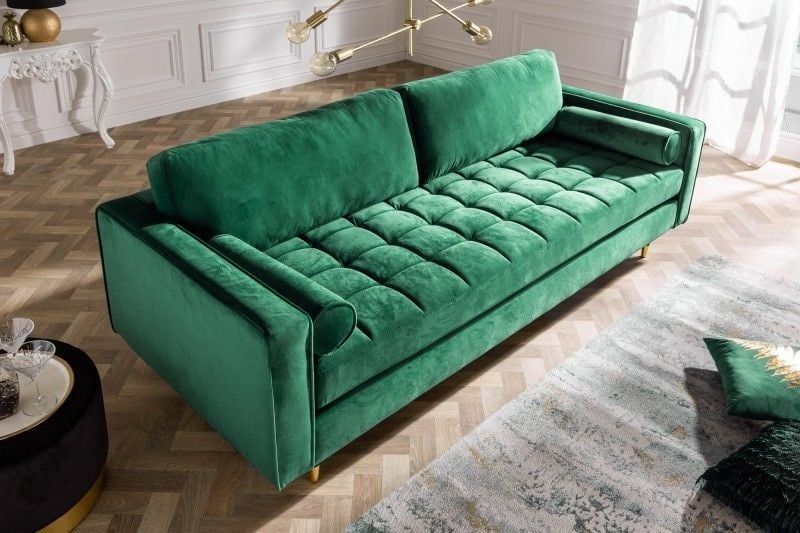 Cosy Velvet 3‑zit loungebank – smaragdgroen, 220 cm, veerkern