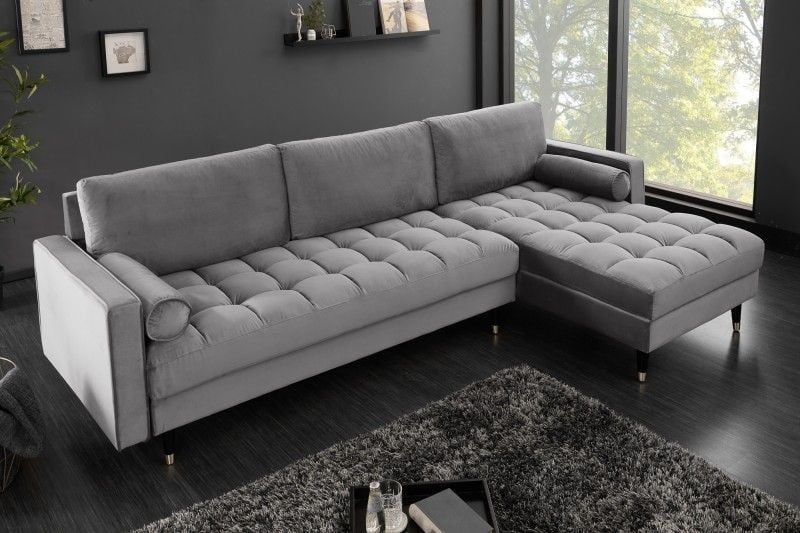 Cosy Velvet hoekbank – stijlvolle 260 cm grijze fluwelen 3‑zit met veerkern