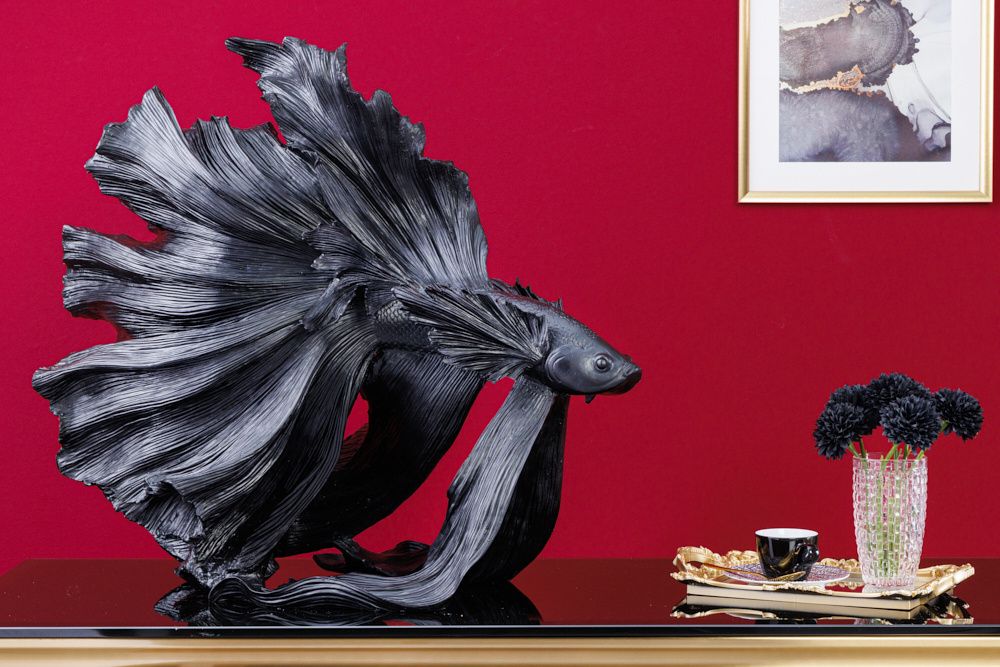 CrownTail 65 cm Zwart Betta Vissculptuur – Elegante Decoratie van Invicta Interior