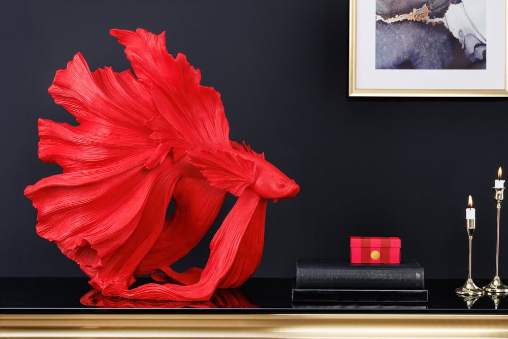 CrownTail Betta Vissculptuur – 65 cm Rood Designaccent van Invicta Interior