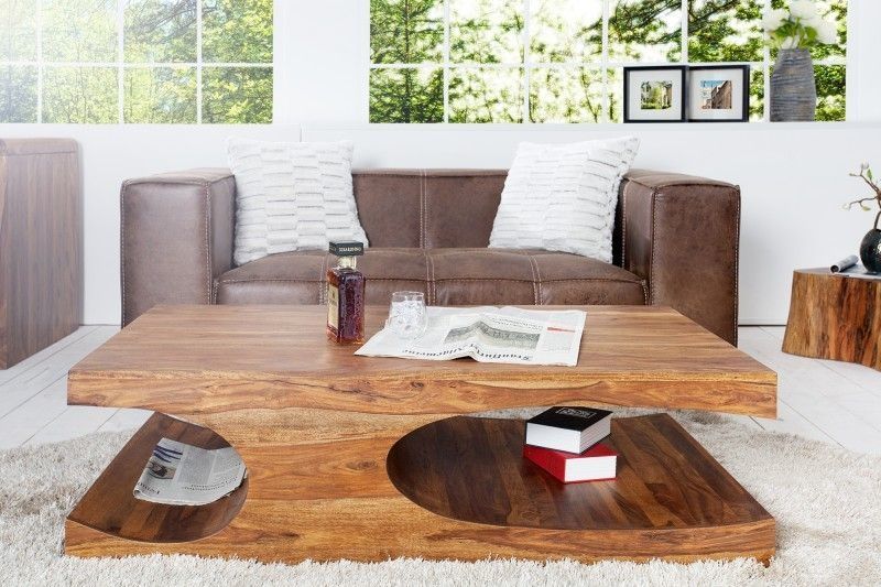 CUBUS 120 cm Elegante Salontafel van Sheesham – Massief Hout met Steenlook