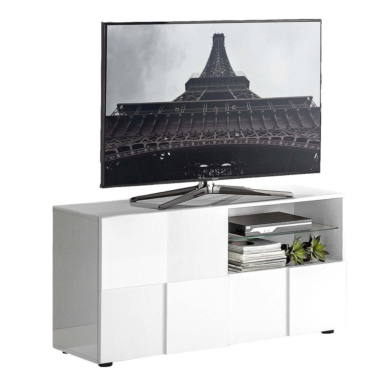 Dama Tv-meubel 121 cm – Hoogglans wit, strak & functioneel