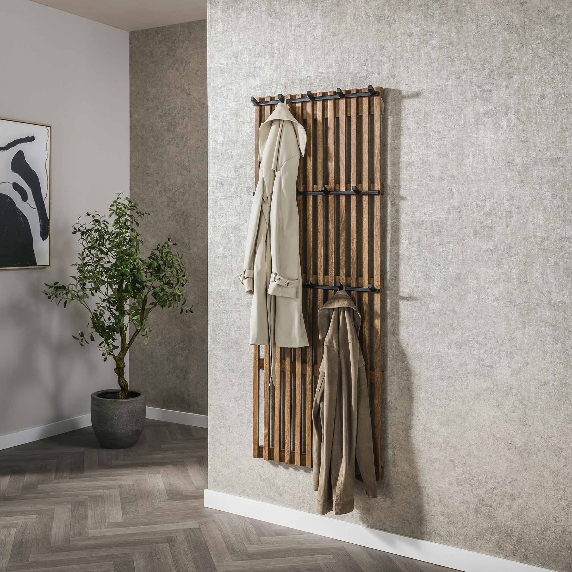 Darah mangohouten wandkapstok met 14 industriële haken – LifestyleFurn