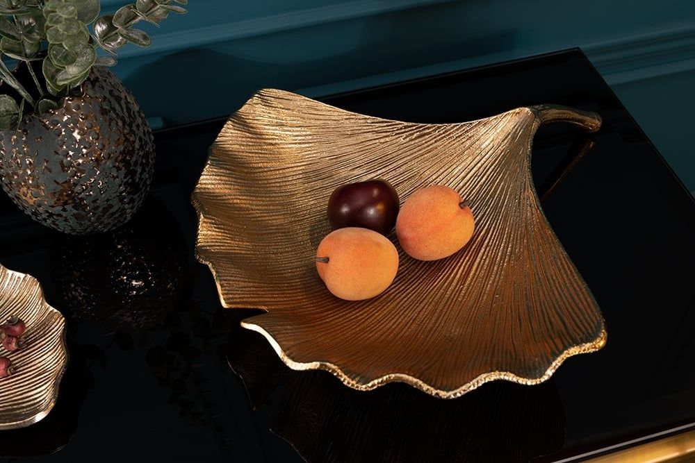 Decoratieve Goudkleurige Kom GINKGO 42 cm – Handgemaakt Met Metalen Accent