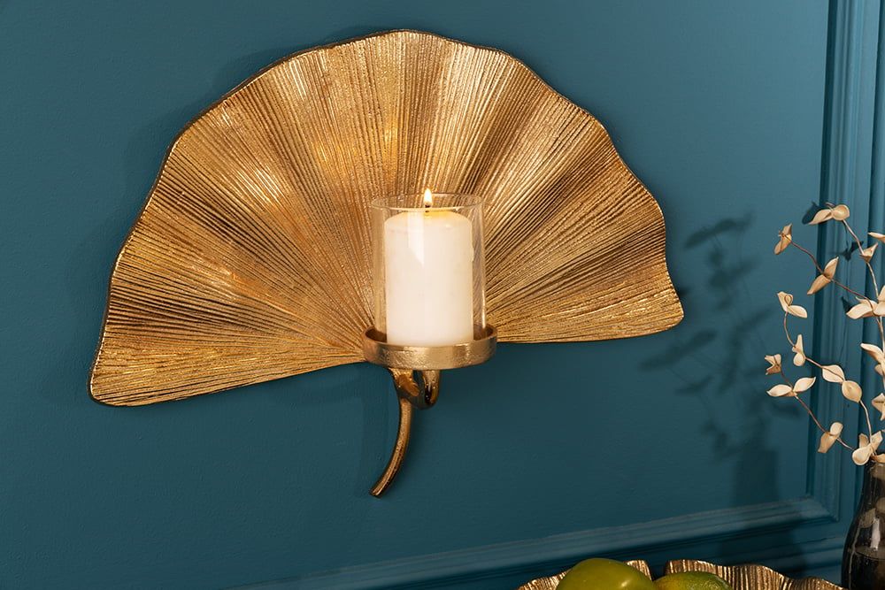 Decoratieve kandelaar GINKGO – Elegante gouden wandkandelaar van Invicta Interior