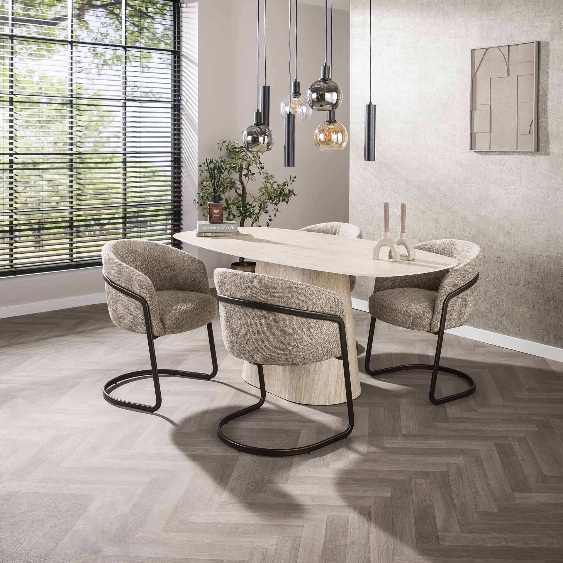 Deens Ovale Eettafel Indar – Keramiek Travertinlook 180×90 cm | LifestyleFurn
