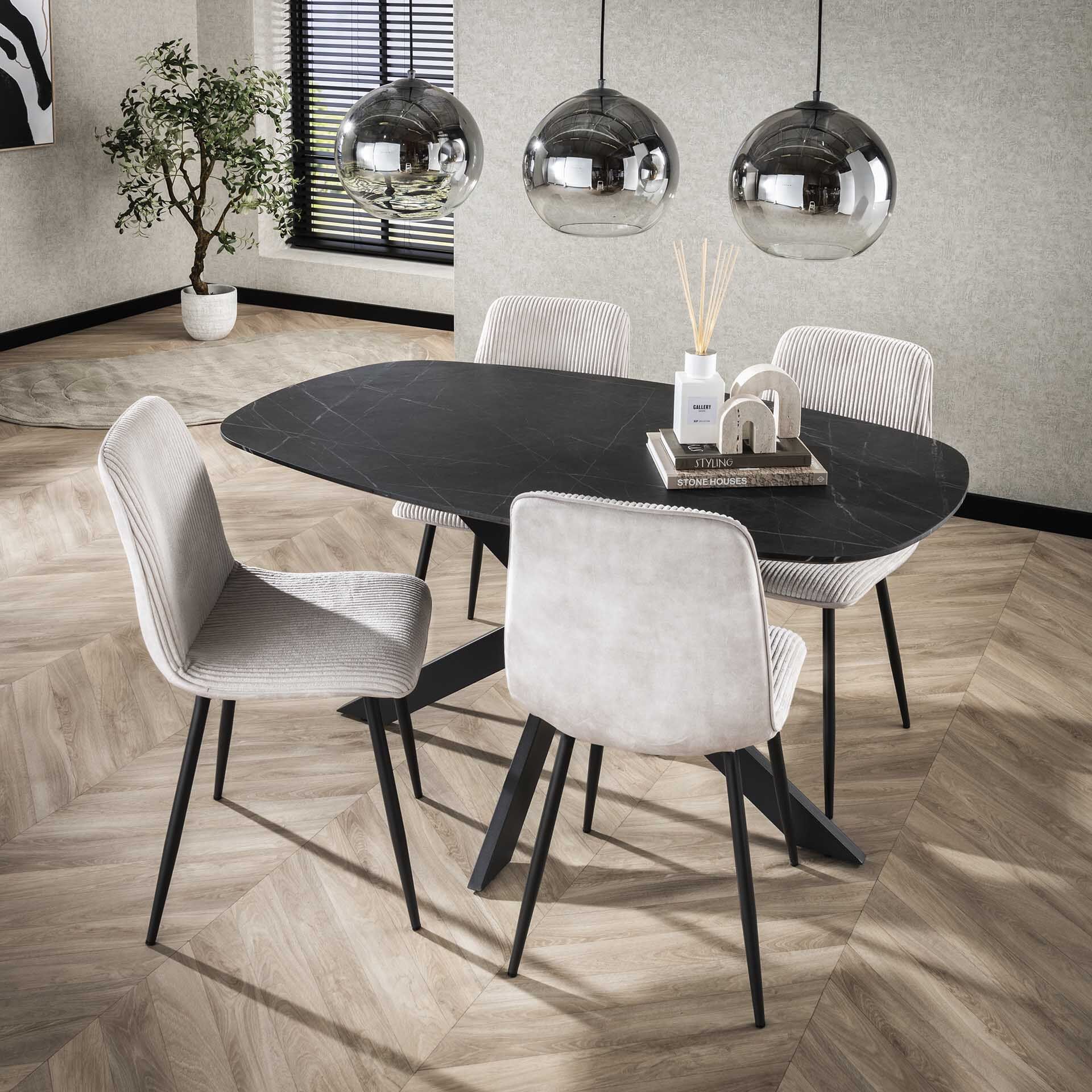 Deens Ovale Eettafel Majid – 150 cm, Ceramic Look, Zwartbruin