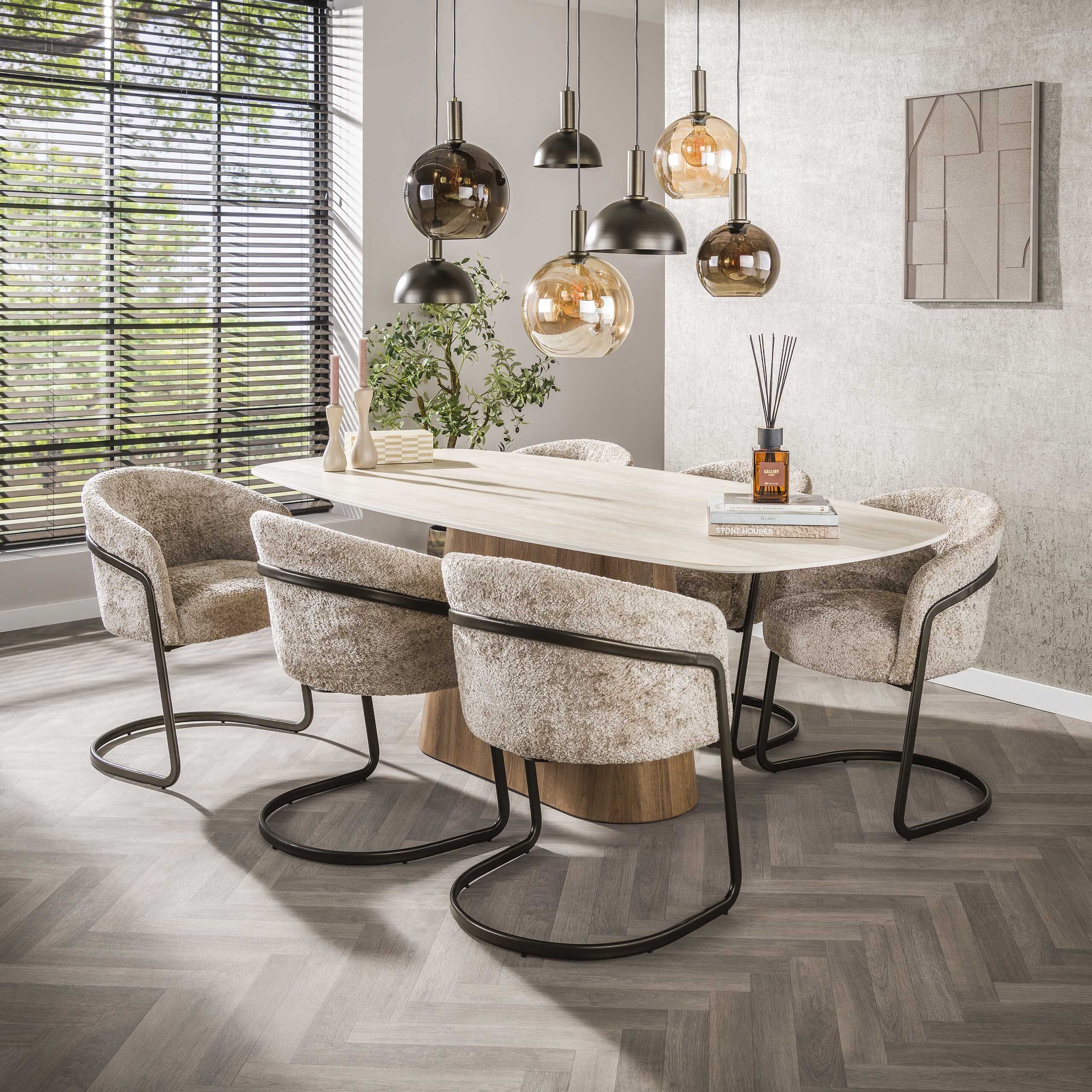 Deense ovale eettafel Laycie van LifestyleFurn – keramisch blad in travertin‑look (215 × 105 cm)