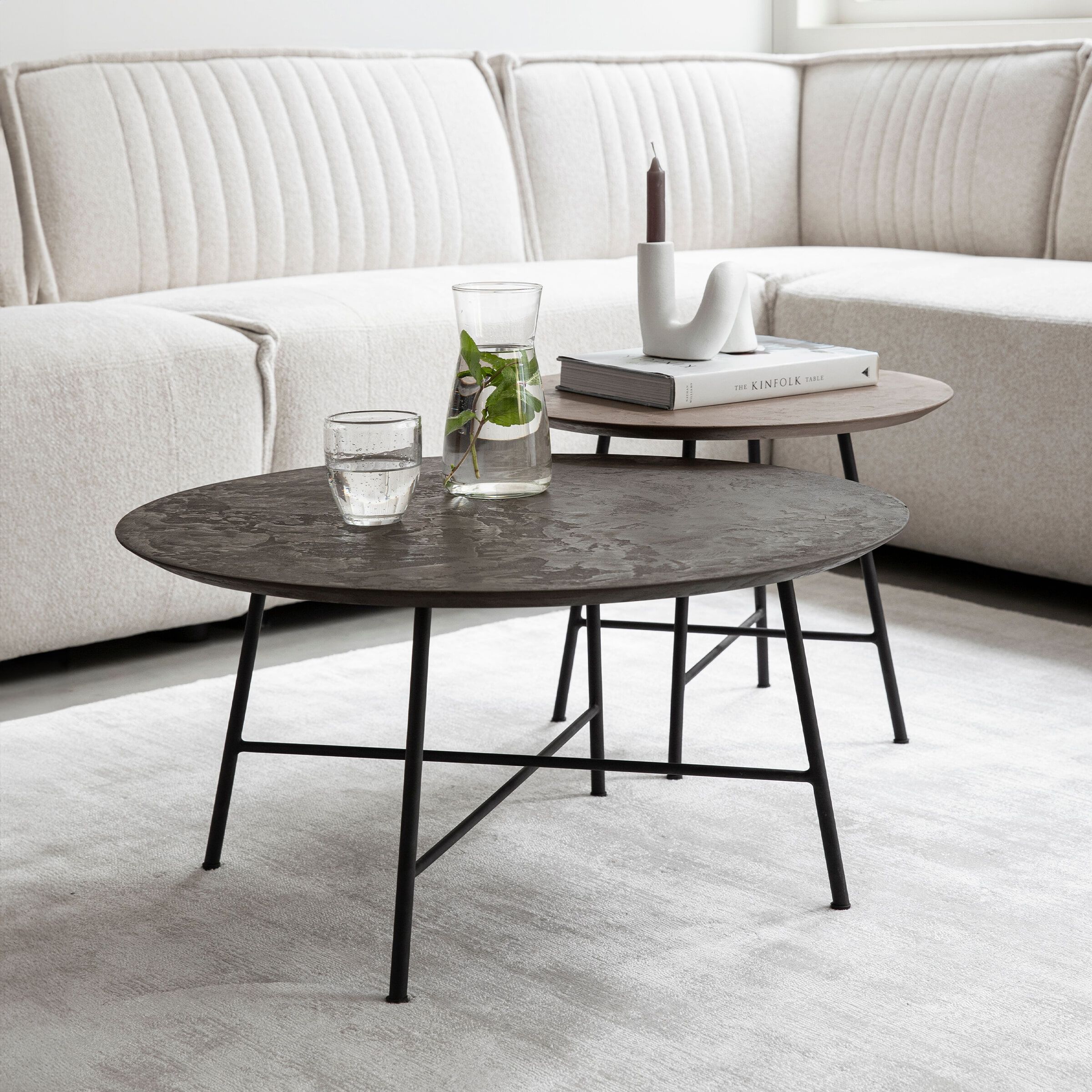Delta Salontafel Set – Betonlook Rond Design (2‑delig)