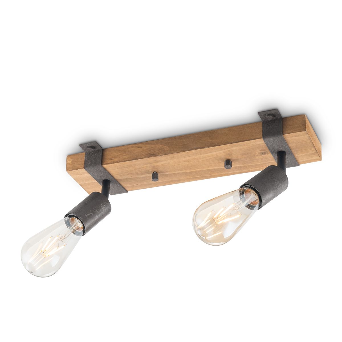 Denton 2‑Licht Industriële Plafondlamp – Hout en Burned Metal