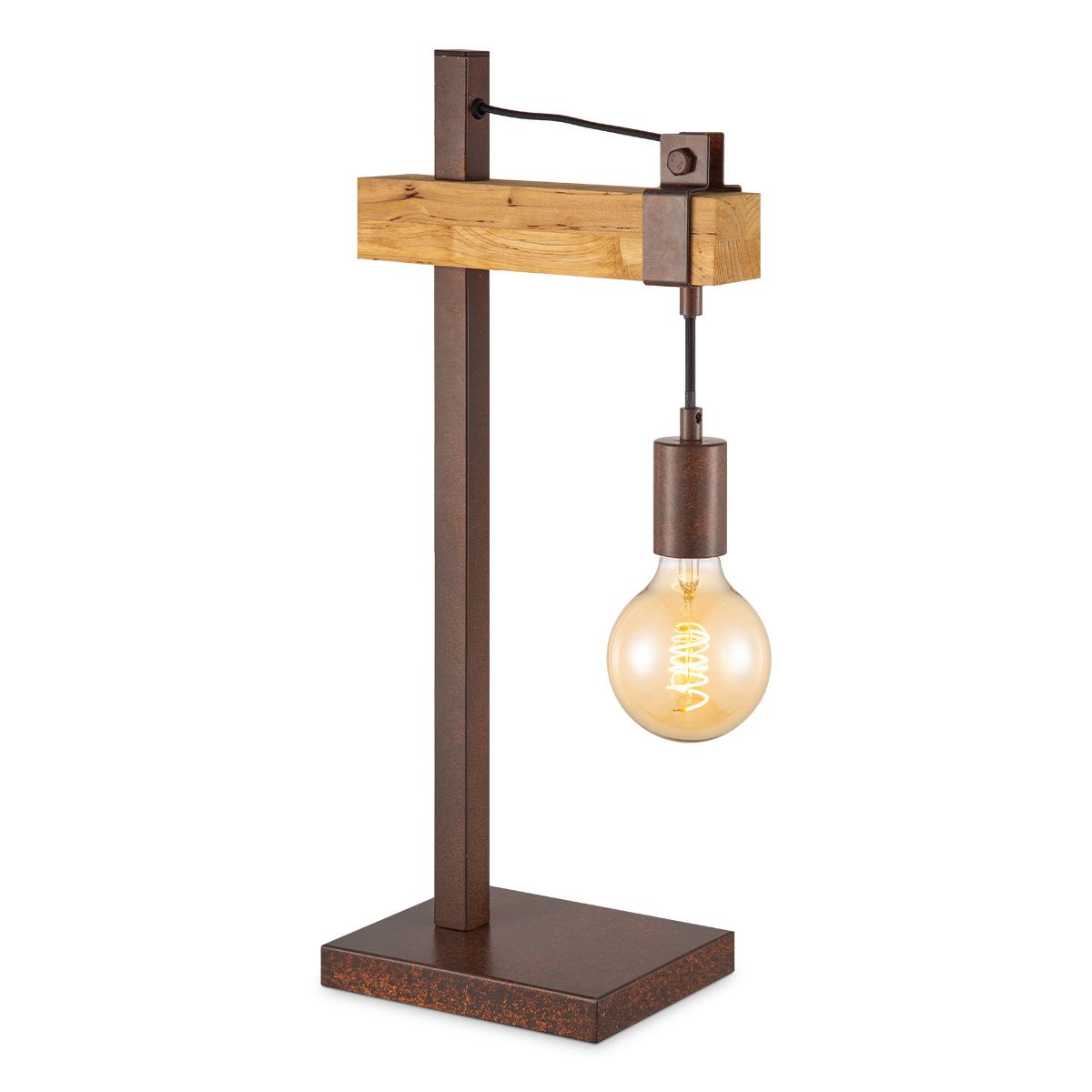Denton tafellamp – industriële vintage charme in hout en roest