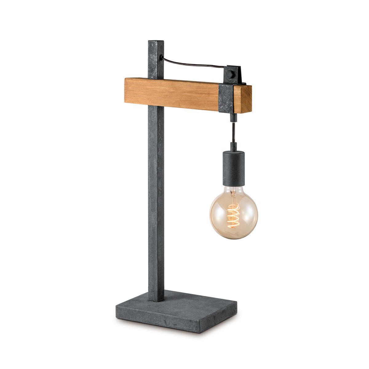 Denton tafellamp van hout en burned metal – industriële eyecatcher zonder kap