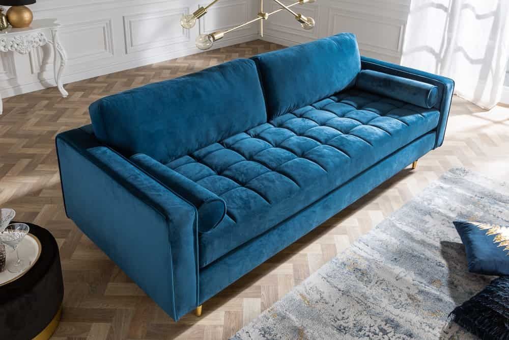 Design 3‑zit loungebank Cosy Velvet – Petroleumblauw, 220 cm – Invicta Interior