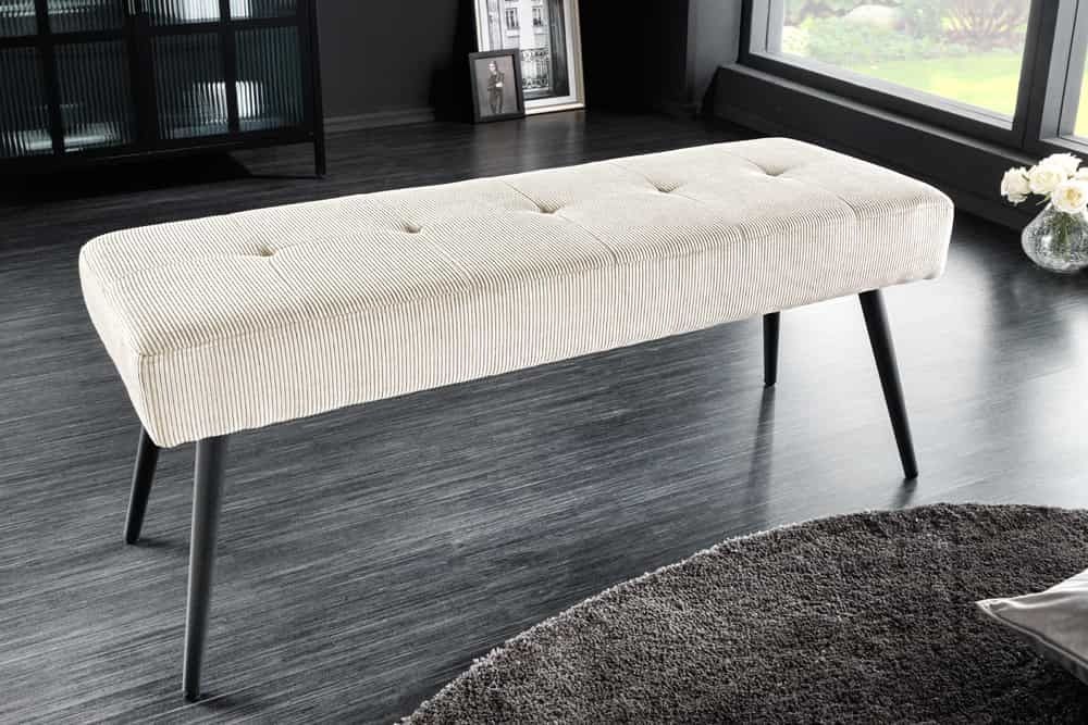 Design Bank Boutique 100 cm – Elegante Beige Corduroy met Zwarte Metaalpoten