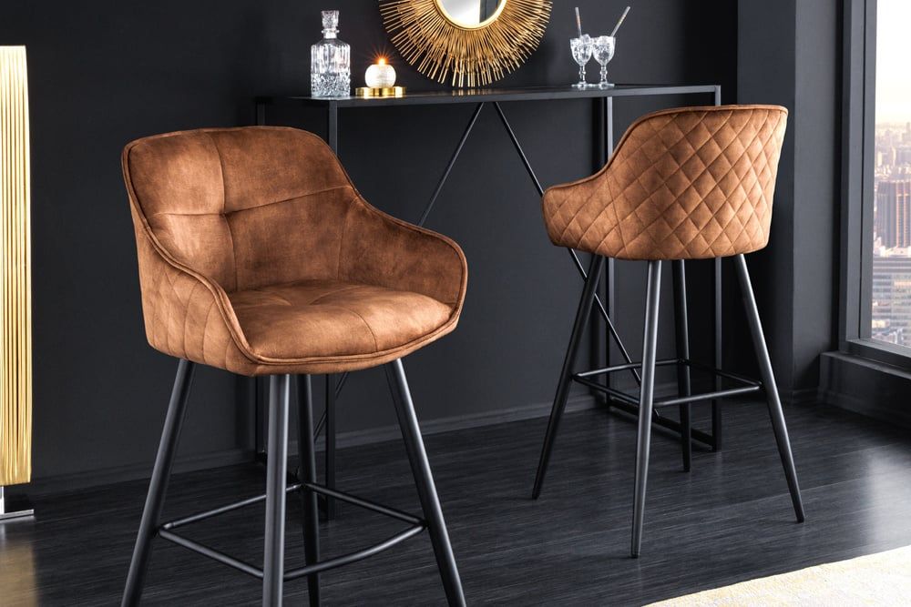 Design barkruk EUPHORIA – luxe fluweel & zwarte metalen poten van Invicta Interior