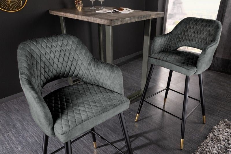 Design barkruk PARIS in groen fluweel – luxe zitcomfort met gouden accenten | Invicta Interior