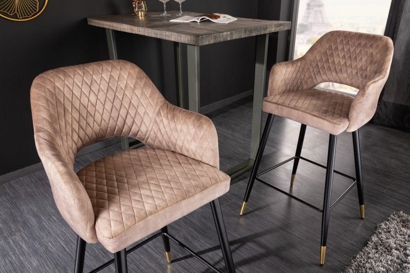 Design barkruk PARIS – luxe grijs fluweel met gouden accenten