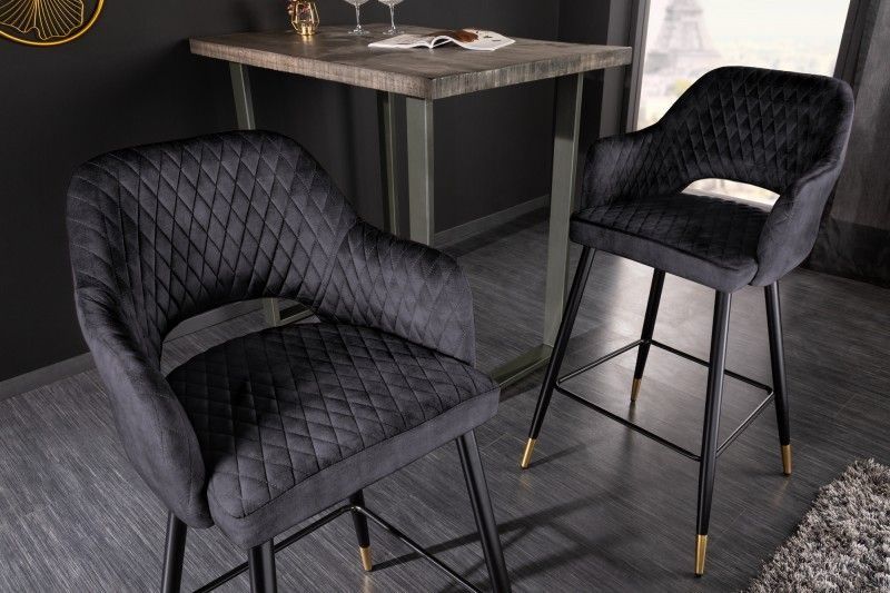 Design barkruk PARIS – Luxe grijs fluweel met gouden voetdoppen