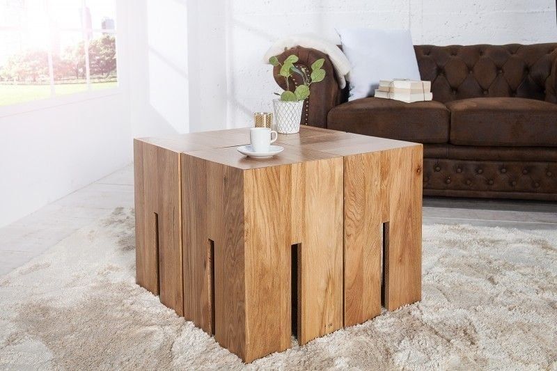 Design bijzettafel CASTLE – 45 cm wild eiken, geolied