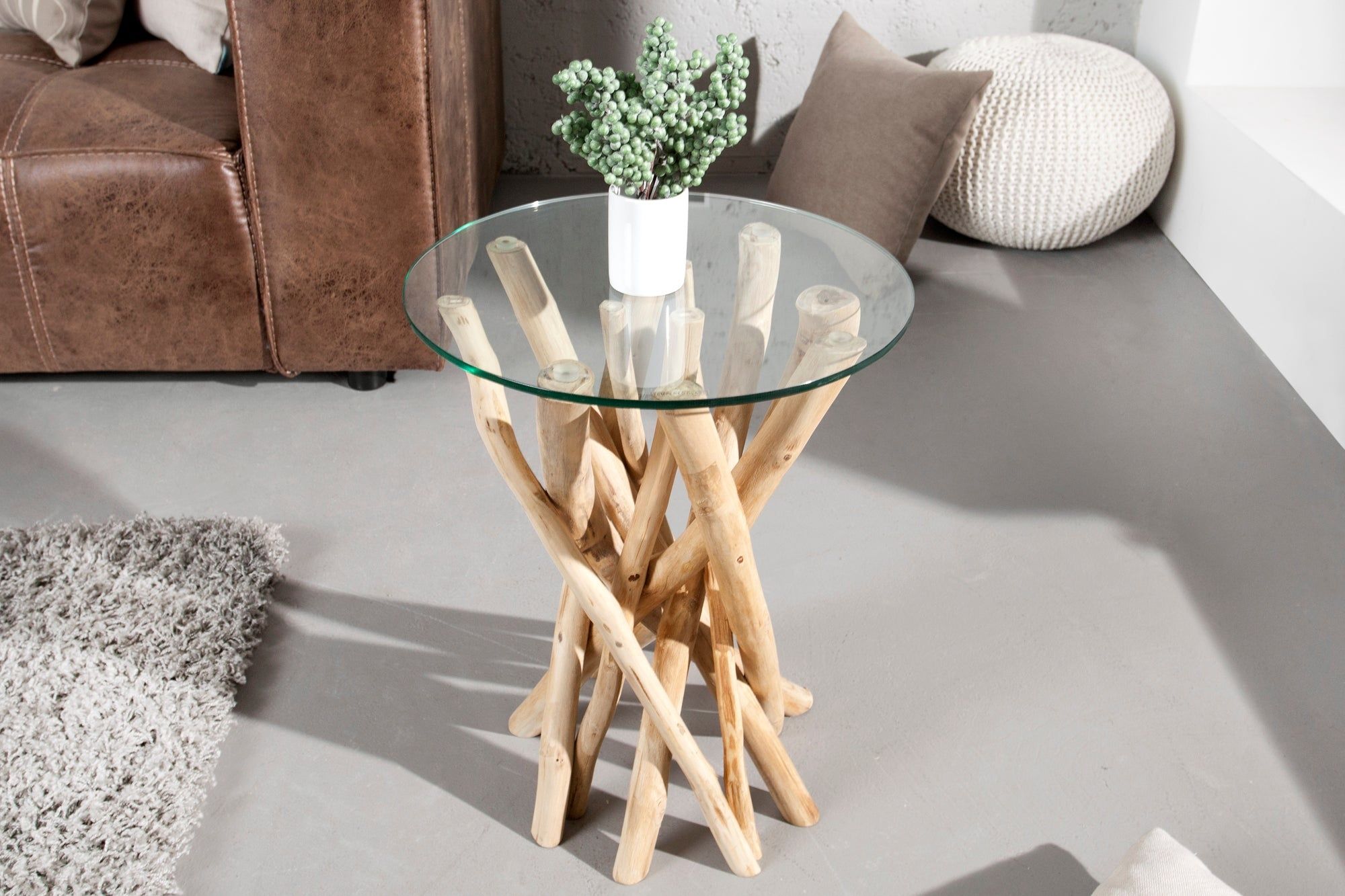 Design Bijzettafel Driftwood 40 cm – Ronde Teak Salontafel van Invicta Interior