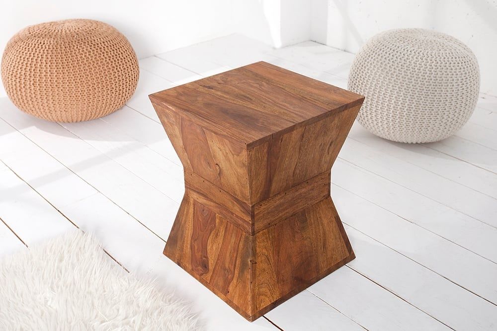 Design Bijzettafel PYRAMID 35 cm – Massief Sheesham met Stone‑afwerking