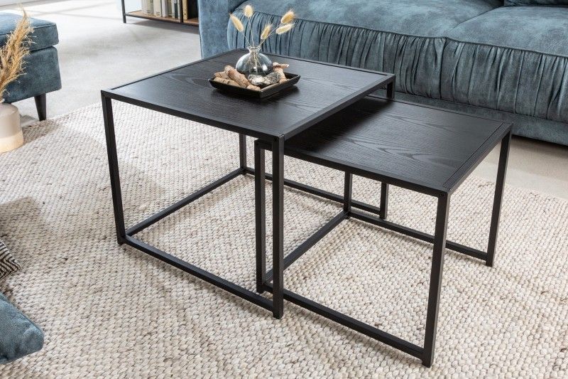 Design bijzettafel set van 2 – Slim Line 50 cm, zwart essen, industriële stijl