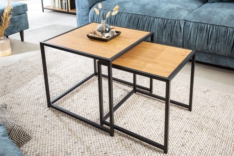 Design bijzettafels set van 2 – SLIM LINE 50 cm, wild eiken & zwart, industriële stijl – Invicta Interior