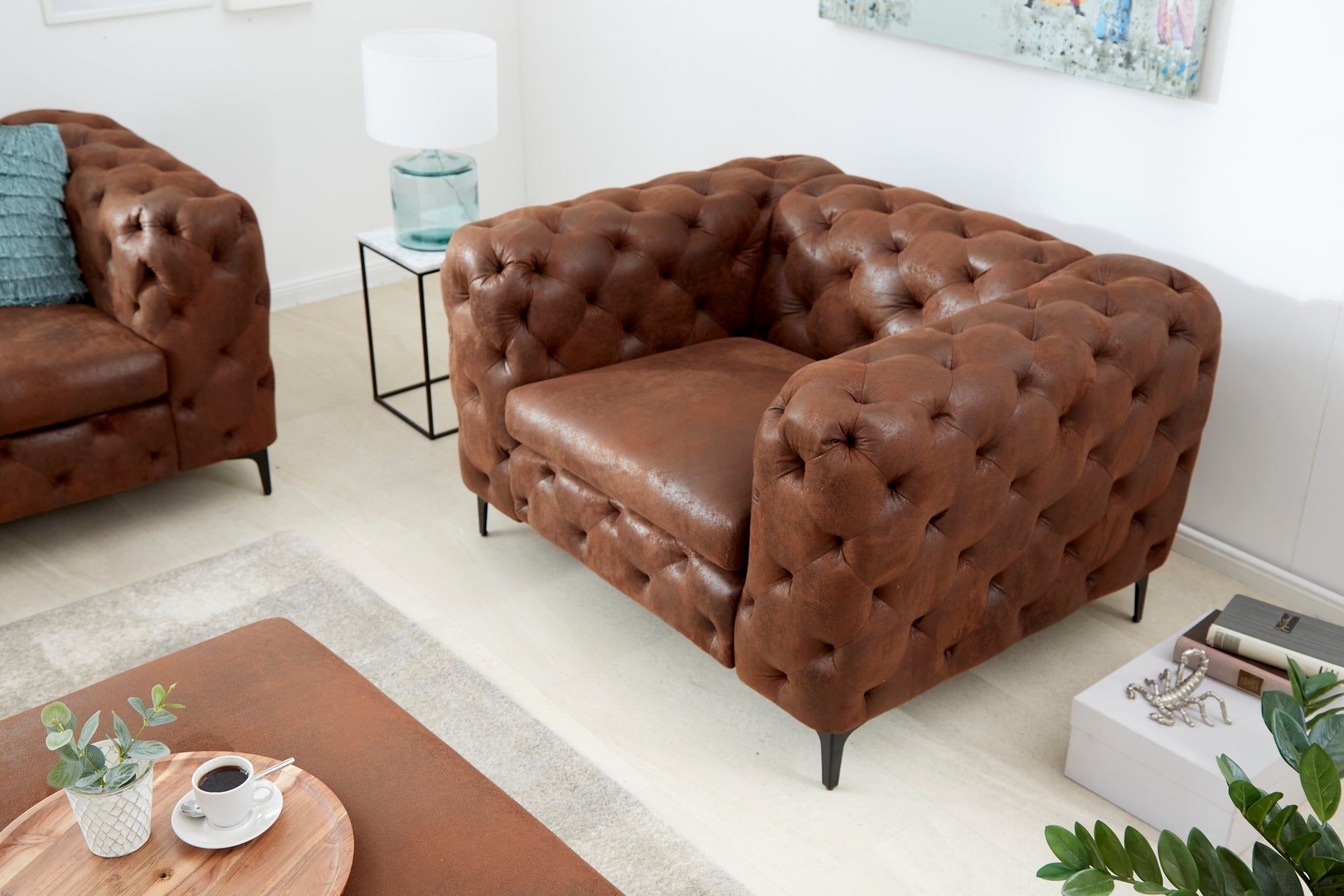 Design Chesterfield Fauteuil Modern Barok – 120 cm antiek bruin microvezel met veerkern | Invicta Interior