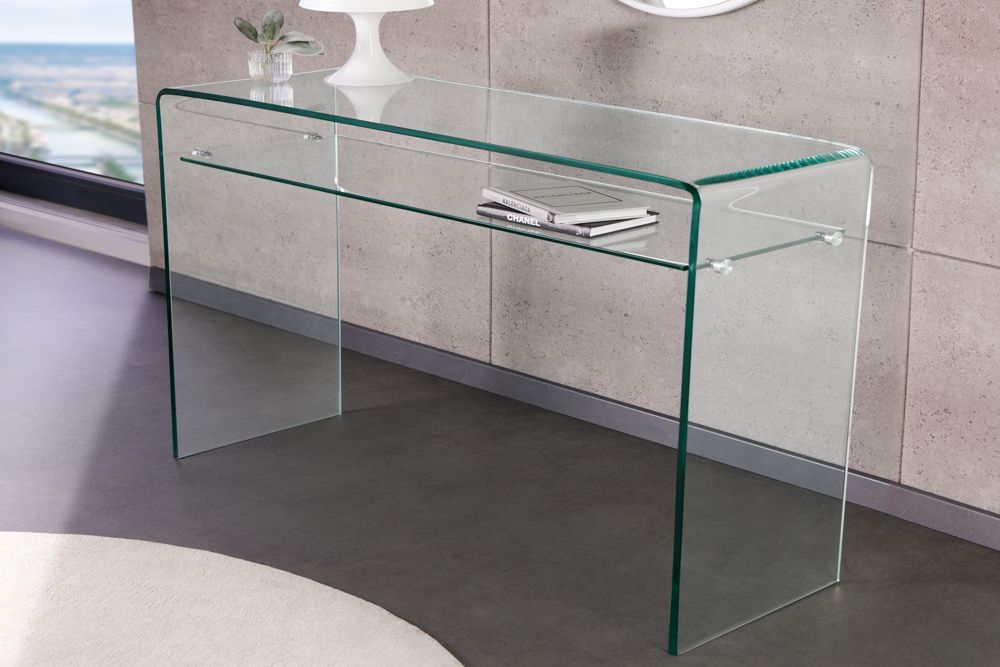 Design consoletafel Fantome 100 cm – Transparant glas met plank van Invicta Interior