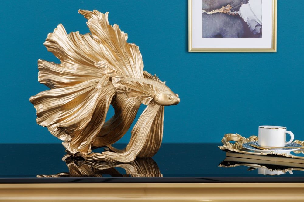 Design decoratief figuur CrownTail – Gouden Betta vissculptuur 35 cm