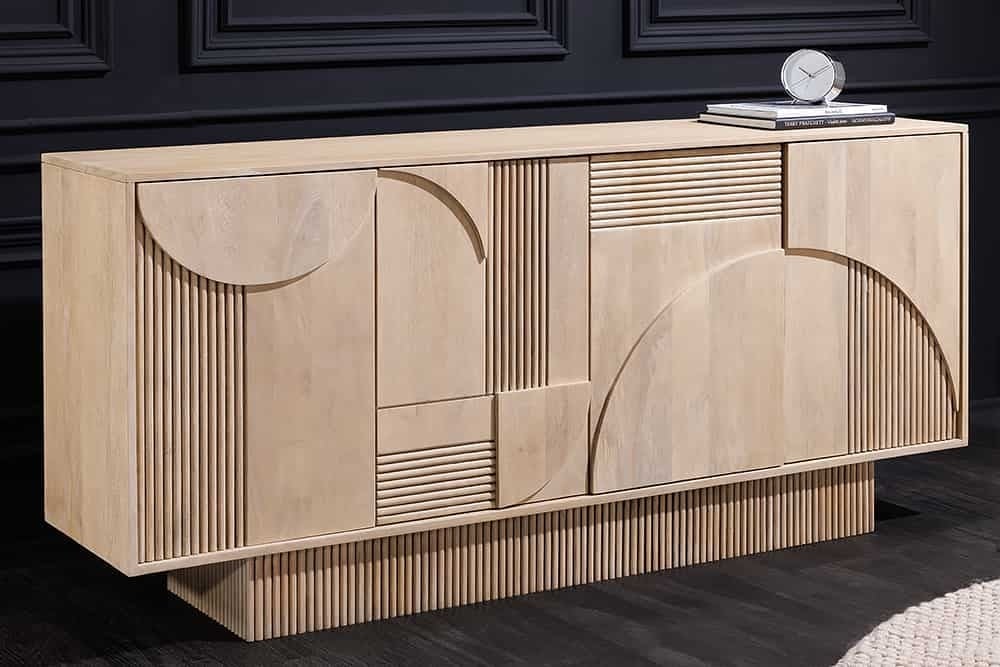 Design dressoir Art Deco 170 cm – Strakke witte elegantie op massief mangohout
