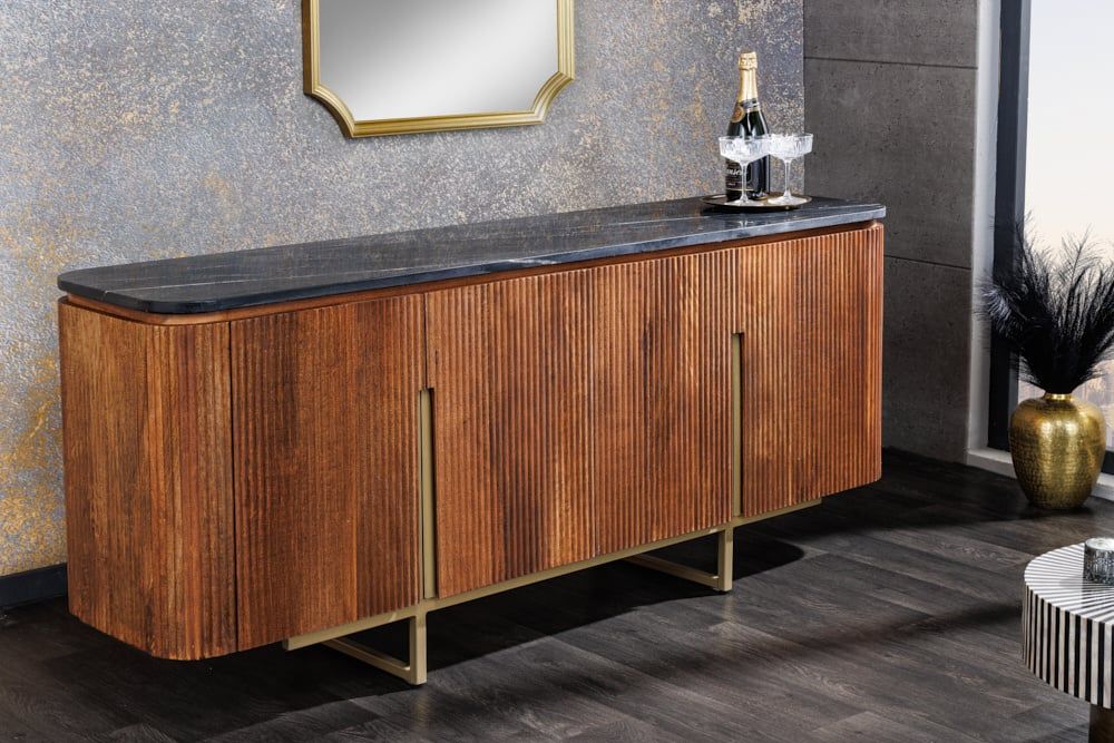 Design Dressoir GATSBY 160 cm – Luxe op maat van mangohout, marmer en metalen frame