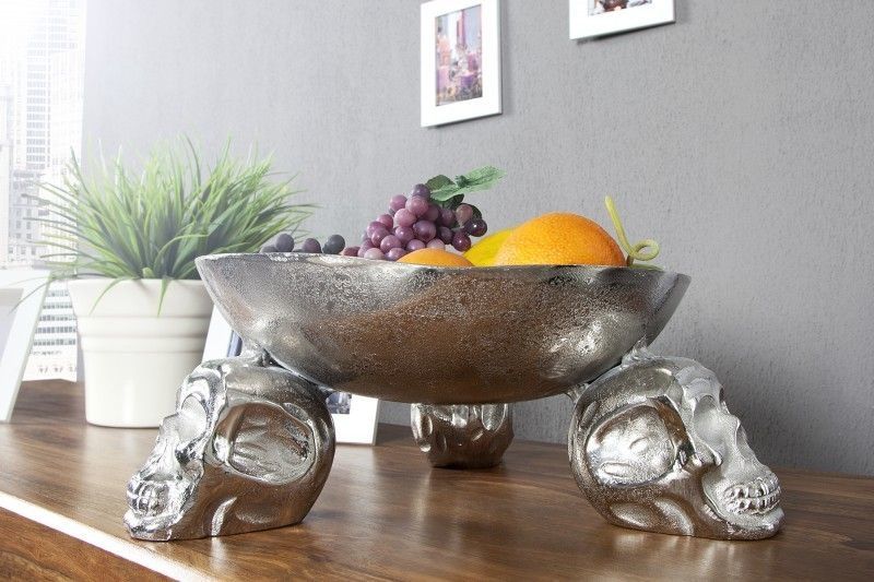 Design fruitschaal SKULL 35 cm – zilveren aluminium schedel van Invicta Interior