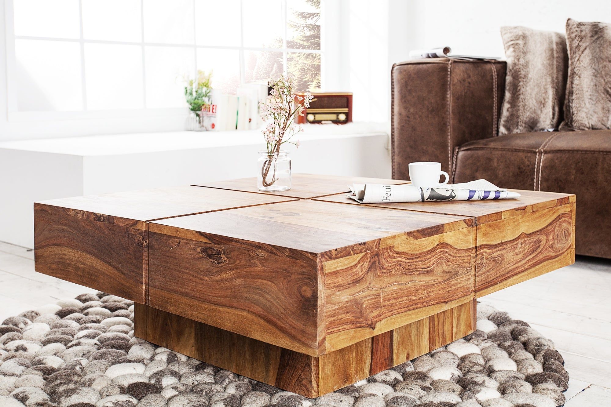 Design massief houten salontafel BOLT 70 cm – warme sheesham met handgemaakte afwerking
