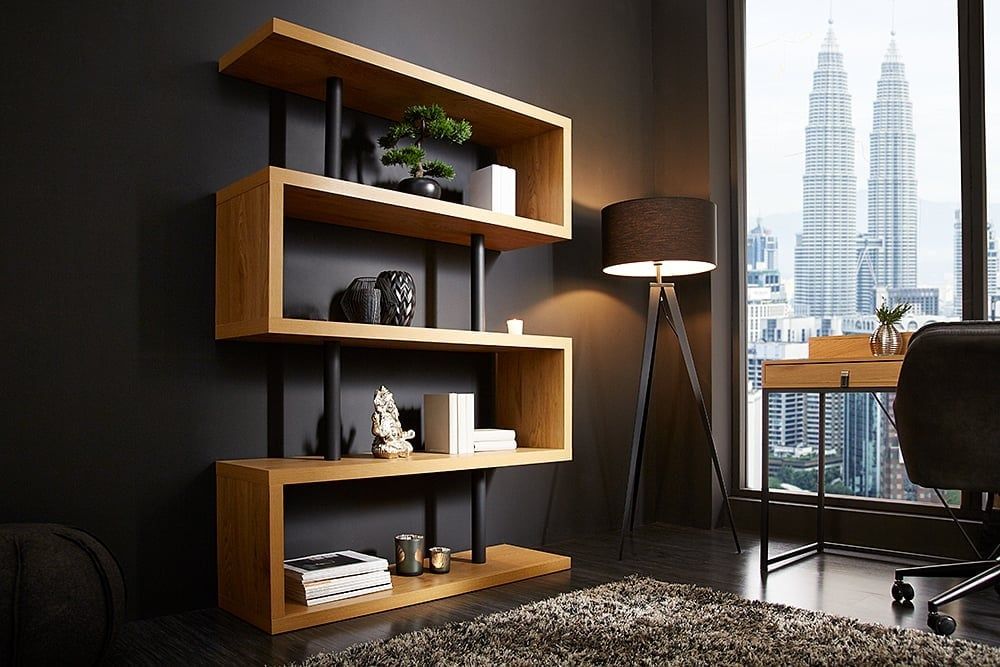Design plank SNAKE 165 cm – Elegante eikenlook boekenkast met vijf planken