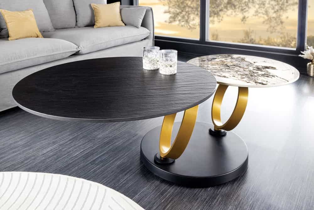 Design salontafel Dancing Rings – ronde draaibare tafel in zwart van Invicta Interior