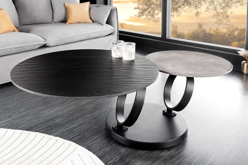 Design Salontafel Dancing Rings – Zwart‑Grijs, Rond & Draaibaar van Invicta Interior