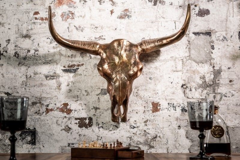 Design Schedel MATADOR – 70 cm Gevlamd Koper & Aluminium Wanddecoratie