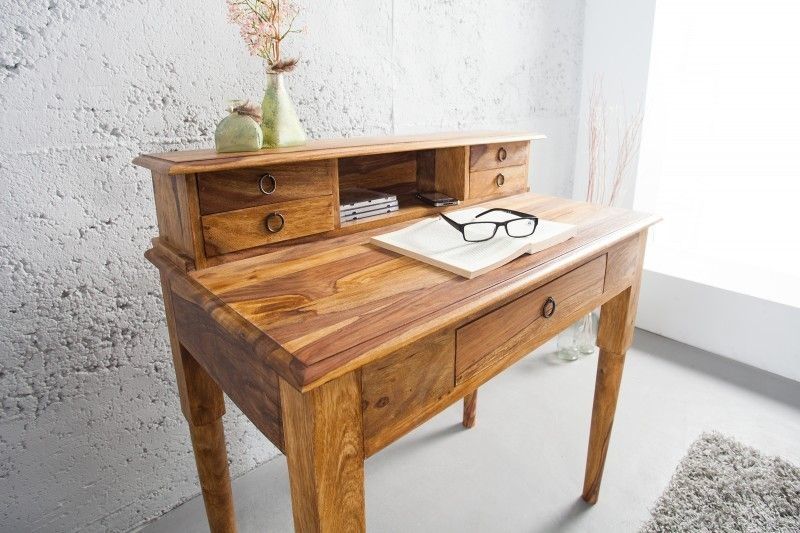 Design secretaire Hemingway M 90 cm – Massief Sheesham bureau van Invicta Interior