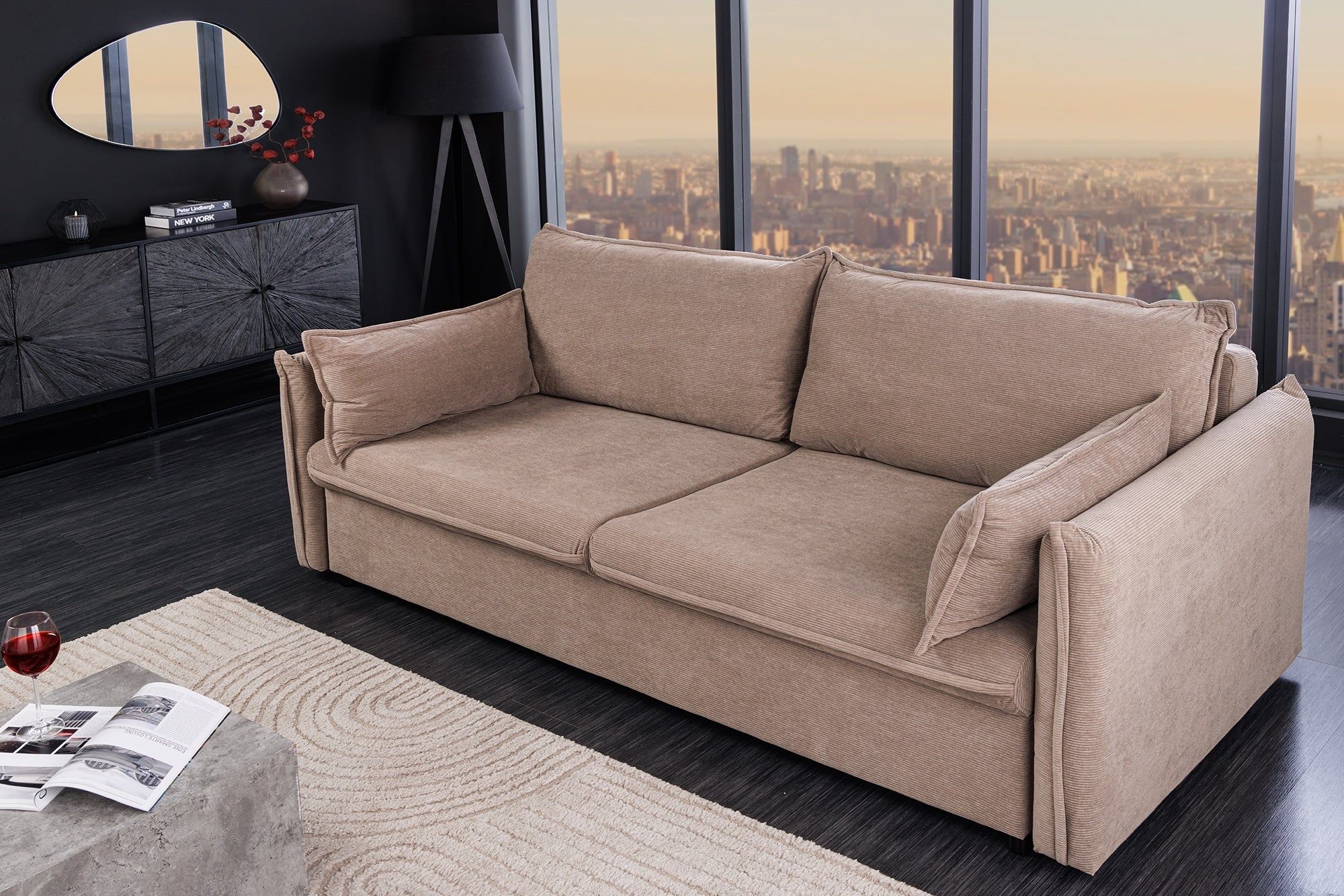 Design slaapbank APARTMENT 215 cm – Taupe Corduroy